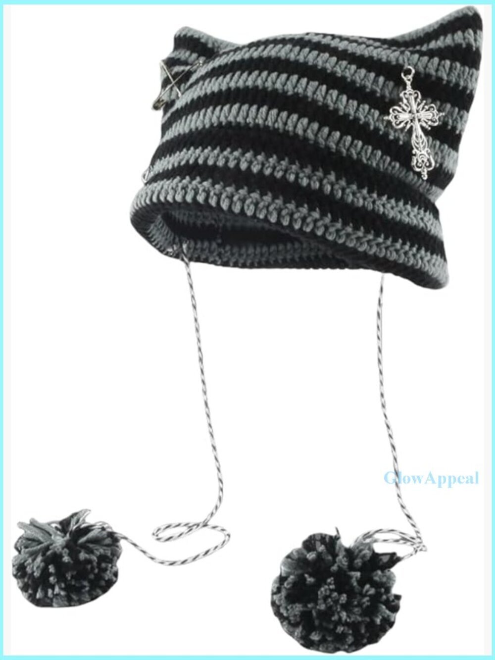 Gothic Knitted Winter Beanie with Metal Cross, Y2K Grunge Emo Style